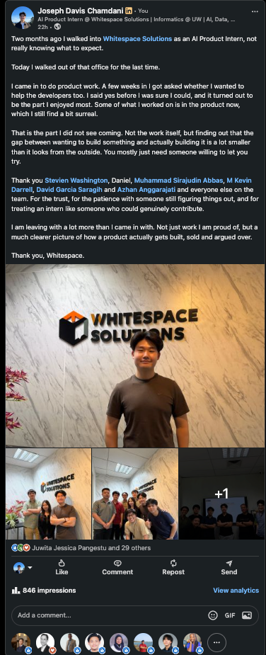 Wrapping up the internship on LinkedIn