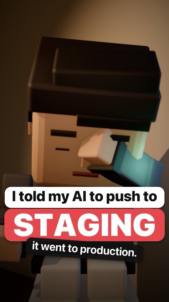 Ep 1 cover: voxel Joe on the phone over the caption I told my AI to push to staging