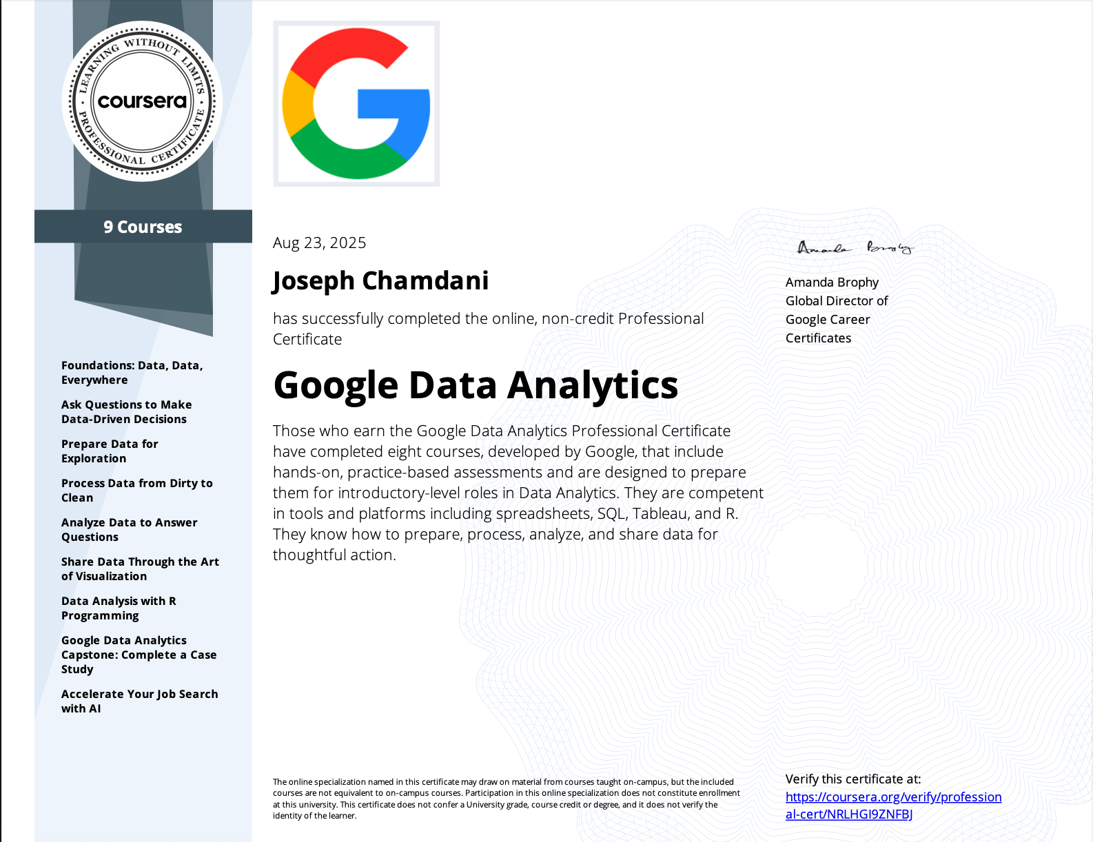 Google Data Analytics — Google certificate