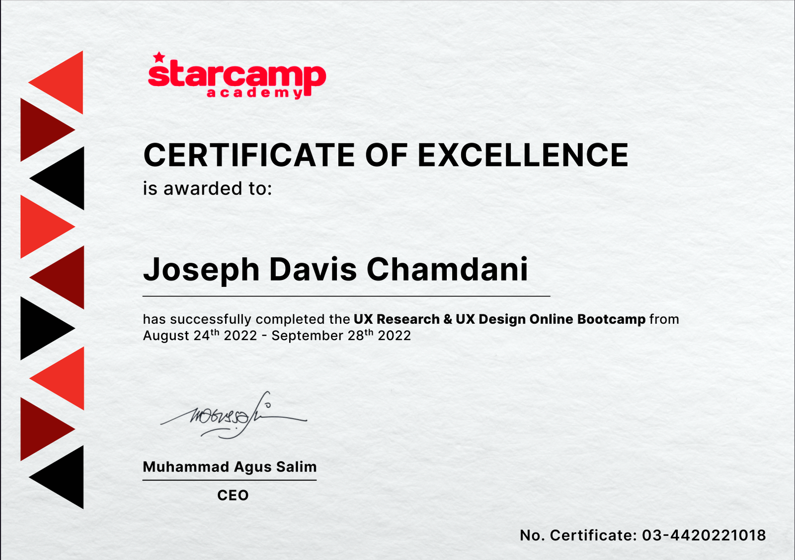 UX Research & UX Design — StarCamp Asia certificate