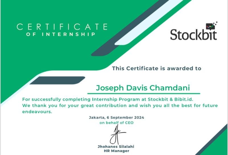 AI Engineer internship completion certificate from Stockbit/Bibit, Jakarta, 2024 — Stockbit / Bibit